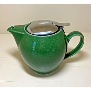 NWOT Zero Japan Universal Teapot Crackle Green Ceramic w/Metal Lid 6.5"W x 4.5"H